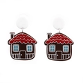 Gingerbread house earrings with festive red roof and blue window accents - Brown Gingerbread House Shape