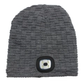 Dark grey knitted beanie for adults featuring an integrated 4-LED headlamp module - 4-LED Lined Style / Gray