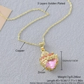 Pink heart zircon cross pendant necklace in gold finish with copper plating - Gold Plated Zircon Heart Pink NA24-4
