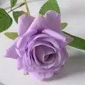Single purple artificial rose with velvet petals and green leaves for home decor - 7cm / Esha Rose Light Purple