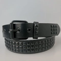 Ceinture punk en cuir noir avec trois rangées de clous pyramides carrés et une boucle - 3.5*105CM / Ceinture Noire à Pyramide Noire