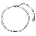 Pulsera tennis plateada de 3mm con circonitas redondas y placa grabada de 18KGP - Color Acero