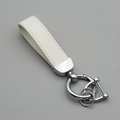 Minimalist white suede leather car keychain with silver metal ring and fine stitching - White/Silver