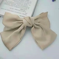 Elegant champagne gold oversized bow hair clip with refined satin fabric texture - Spring Clips / Khaki