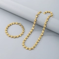 Hip hop style 18k gold plated coffee bean link chain necklace and bracelet set for women - 7mm Gold / Bracelet 18CM