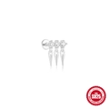 S925 Sterlingsilber Knorpel-Ohrstecker mit Zirkonia und drei spitz zulaufenden Anhängern - Spike Quaste #1 / Weißgold