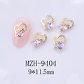 Détail de bijoux d'ongles cœur évidé 9x11,5mm avec pierre violette et cristaux - Style Zirconia Rose Étoilé avec Base Dorée (9404 Rose Étoilé)