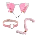 Pink cat ear headband set with bell collar and plush tail for cosplay costume - Pink White Mixed Cat Ears + Cat Head Choker + Tail