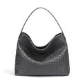 Dark gray hand-woven leather hobo bag with signature intrecciato weave design - Iron Grey