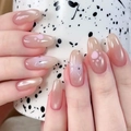 Nude ροζ νύχια cat-eye με γλυκά σχέδια από πατούσες και πρόσωπο γάτας σε σχήμα αμυγδάλου - Στυλ Ροζ Πατούσας Γάτας (JP4008)