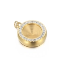 Golden round pendant with sparkling zircon rhinestones and polished metal finish - Gold Style (KLJ657-Z)