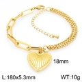 18K gold plated stainless steel heart bracelet with unique mixed chain design - Gold Striped Heart Splicing Bracelet (KB202897-Z)