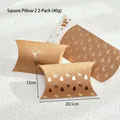 Brown kraft paper pillow gift box with gold reindeer and Christmas tree patterns - Large Pillow Box Style 2