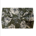 Olive green bohemian wide headband with white floral pattern for yoga and sports - Army Green Floral