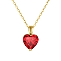 Bohemian 925 silver necklace with heart-shaped red stone on a golden chain - Rhodolite, 14K Gold Plated, Approx. Weight 1.32g