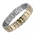 Silver and gold magnetic therapy bracelet for men made of durable stainless steel links - Silver Double Gold Double Row Full Magnetic