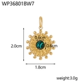 Detailed view of a vintage sunburst stainless steel pendant with green natural stone inlay - Gold Malachite Green