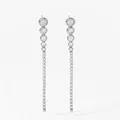 Silver stainless steel drop earrings featuring cubic zirconia studs and long linear tassels - Long Claw-Set Line Tassel Style (D2786) / Silver
