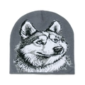 Détail du motif tête de loup tricoté sur bonnet gris foncé avec texture jacquard - M (56-58cm) / Gris