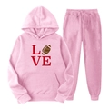 Survêtement en polaire rose pour hommes et femmes avec lettrage LOVE et motif de rugby - S(L) / Haut Et Bas / Rose