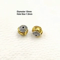 Perles mantra bicolores en argent tibétain avec gravure bouddhiste dorée, taille 10mm - Perle d'Espacement Bicolore Totem Classique (N° 10) / Dia 10mm/Trou 1.5mm / Bicolore Or et Argent