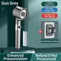 Gun grey pressurized shower head set with 3-mode spray, filter, and adhesive bracket - Bracket Set / Gunmetal