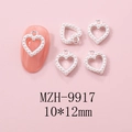 Close-up of heart pearl nail art charms with 10x12mm hollow alloy design details - Silver Heart Pave Artificial Pearl Charm (9917)
