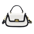 Retro black and white contrast leather saddle bag with gold metal buckle for women - White & Black