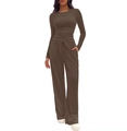 Dettaglio del set lounge marrone scuro con maglia girocollo e pantaloni con coulisse - XS / Marrone scuro
