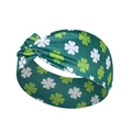 Green St. Patrick's Day knotted headband with white and light green shamrock print - FC10-14 Green Twisted Clover