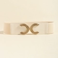 Detail of beige elastic waist belt featuring a gold vintage intertwined metal buckle - Off White