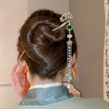 Épingle à cheveux chinoise avec nuage doré, anneau de jade vert et pampilles de perles - Pompon Perle Anneau De Jaspe Nuage De Bon Augure Doré (47#)