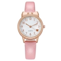 Detail of rose gold cat-ear watch with pink leather strap and white dial - Pink (Watch Only)