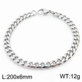 Polished silver stainless steel curb chain bracelet with lobster clasp 200x6mm size - 6mm Steel Silver