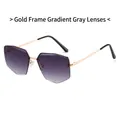 Gafas de sol poligonales sin montura con montura metálica dorada y lentes grises degradado - Montura Dorada Lentes Degradadas Grises