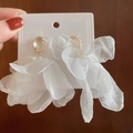Orecchini a fiore in tessuto bianco con perni in cristallo dorato su carta - Stile Fiocco in Rete con Strass (10#)