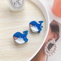 Cute mini blue whale hair clips in pearlescent finish for girls and kids hair styling - Whale (Pair)