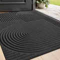 Durable black rectangular non-slip door mat with geometric texture on wood and stone floor - 45*75cm / Time Arc-Black