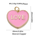 Detail of 14K gold plated pink heart LOVE pendant with beaded edges and copper base - Cx154-03 / 18K Gold