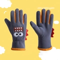 Fleece winter gloves for kids in grey and orange featuring a cute monster design - Cartoon Monster Dark Gray