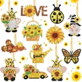 DIY 5D diamond painting sunflower gnome keychains set with double-sided sparkling rhinestones - YS-2 Sunflower Gnomes (12Pcs)