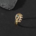 18K gold-plated Evil Eye open ring with sparkling cubic zirconia on a dark stone base - Q-Long Lash Rhinestone Eye