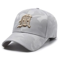 Grey camouflage baseball cap with 3D embroidery logo and curved brim for unisex wear - Adjustable / Light Gray
