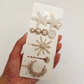 Golden candy-colored hairpin set featuring starfish and pearls on a white display card - Star and Moon (5 Piece Set)