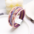 Multilayer bohemian pink and purple leather wrap bracelet with silver magnetic clasp - Pink & Purple Combo