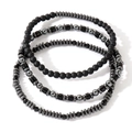 Men's 4-piece stretch bracelet set with black matte beads and silver metal accents - Black Matte Metal Bead 4-Piece Bracelet Set (B-S24081504A)