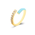 Anello dorato regolabile con smalto celeste e zirconi incastonati a micro-pavé - Blu