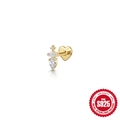 S925 gold-plated sterling silver cartilage stud with heart flat back and white zircons - Vertical 3-Zirconia / Gold