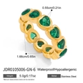 Golden stainless steel eternity ring with emerald green heart-shaped zircon stones - Heart Style (JDR0105006-GN-8) / Green