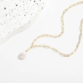 Collar de cadena bañada en oro de 14K con colgante de perla de agua dulce barroca natural - Estilo Cadena de Clip (XL0016-GD)